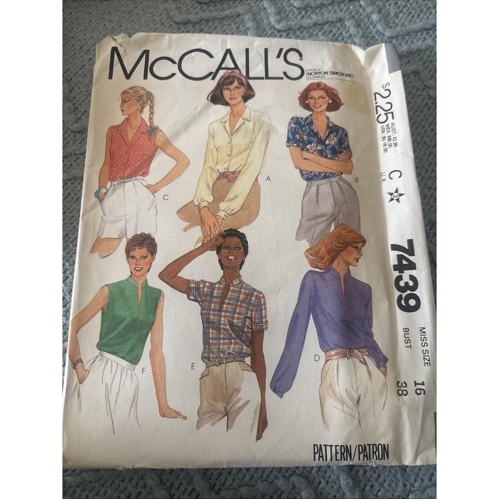 Blouse Shirt Top 16 /38 McCalls 7439 Sewing Pattern Uncut Vintage 1981
